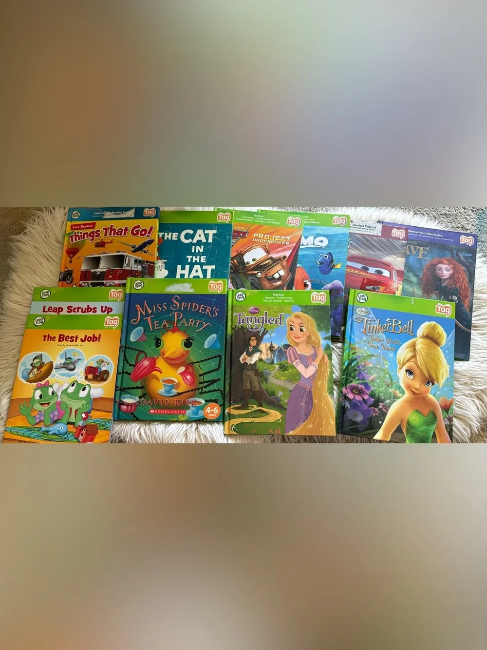 Leapfrog Tag Pen Reader System 11 Books Case Cord Bundle Disney Cars Learning